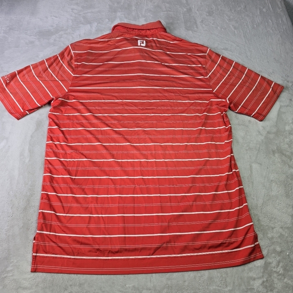 FootJoy FJ Red Salmon Striped Polo Shirt Cascata Logo Men's XL - Picture 2 of 8